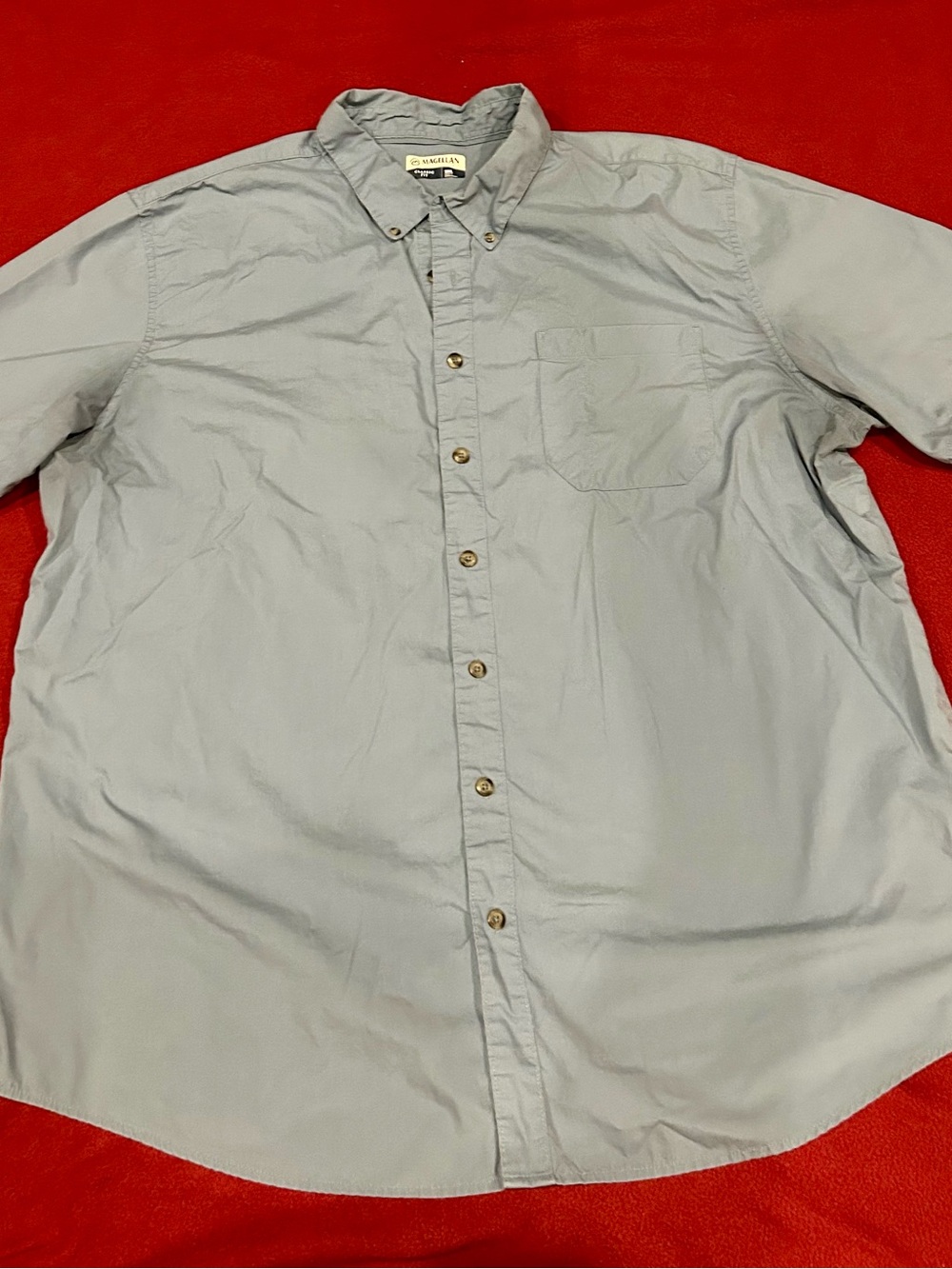 Magellan Outdoors Light Blue Short Sleeve Button-Down Shirt with Chest Pocket